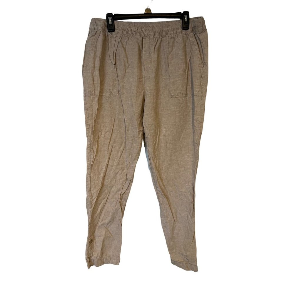 Joe Fresh Linen Pants Womens Size XL Elastic Waist Brown Pockets Tappered Leg